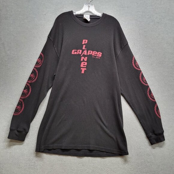 Planet Of The Grapes Men Shirt 3XL‎ Black Waffle Knit Long Sleeve Logo Tee - Picture 1 of 8